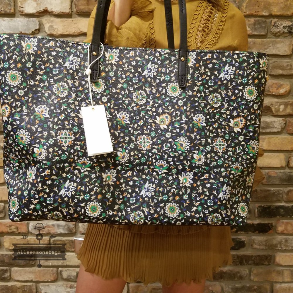 AUTHENTIC AND NEW Tory Burch Kerrington Square Tote Navy Floral - Picture 6 of 8